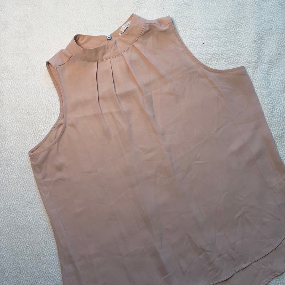Violet + Claire Womens Blush Pink Mock Neck Pleated Sleeveless Blouse Medium